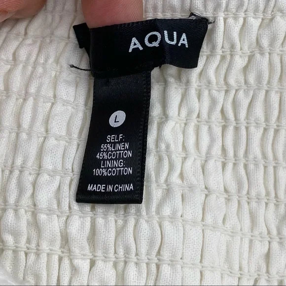 Aqua NWT Ruffled Strap Mini Dress Sleeveless Smocked Linen Blend White Large New - Picture 10 of 13